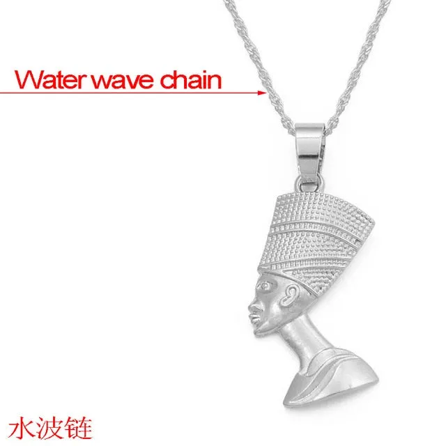 Egyptian Queen Nefertiti Pendant Necklaces for Women Girls Jewelry Silver/Gold Color Wholesale African Jewellery #216906