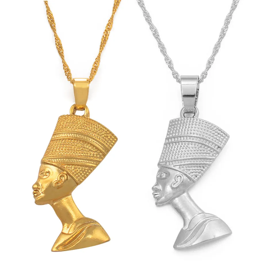 Egyptian Queen Nefertiti Pendant Necklaces for Women Girls Jewelry Silver/Gold Color Wholesale African Jewellery #216906