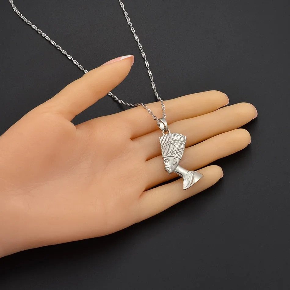 Egyptian Queen Nefertiti Pendant Necklaces for Women Girls Jewelry Silver/Gold Color Wholesale African Jewellery #216906