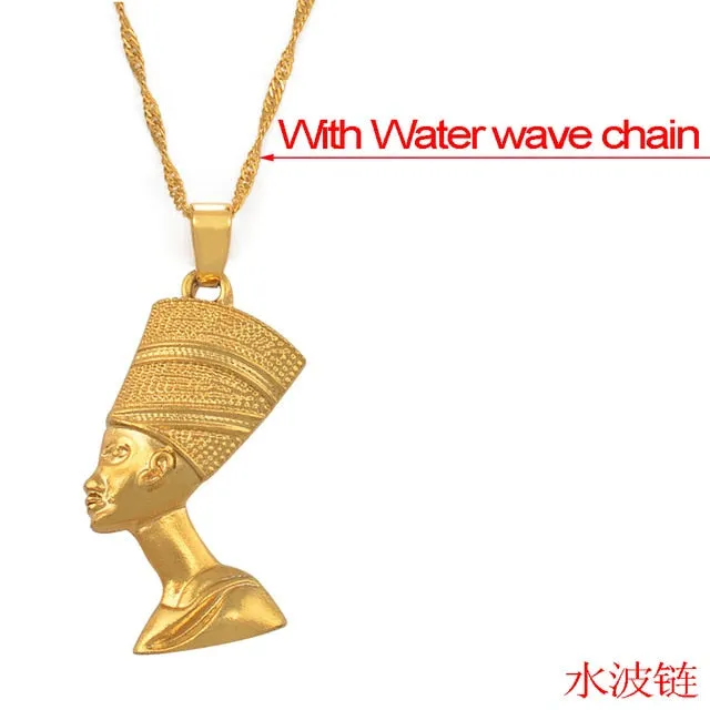 Egyptian Queen Nefertiti Pendant Necklaces for Women Girls Jewelry Silver/Gold Color Wholesale African Jewellery #216906