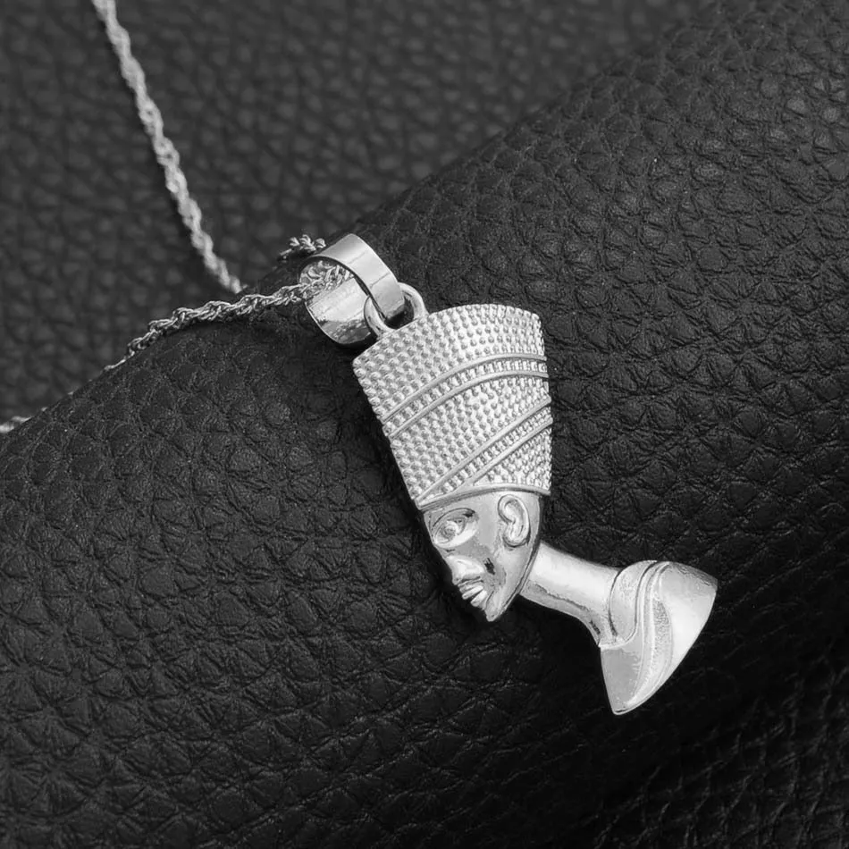 Egyptian Queen Nefertiti Pendant Necklaces for Women Girls Jewelry Silver/Gold Color Wholesale African Jewellery #216906