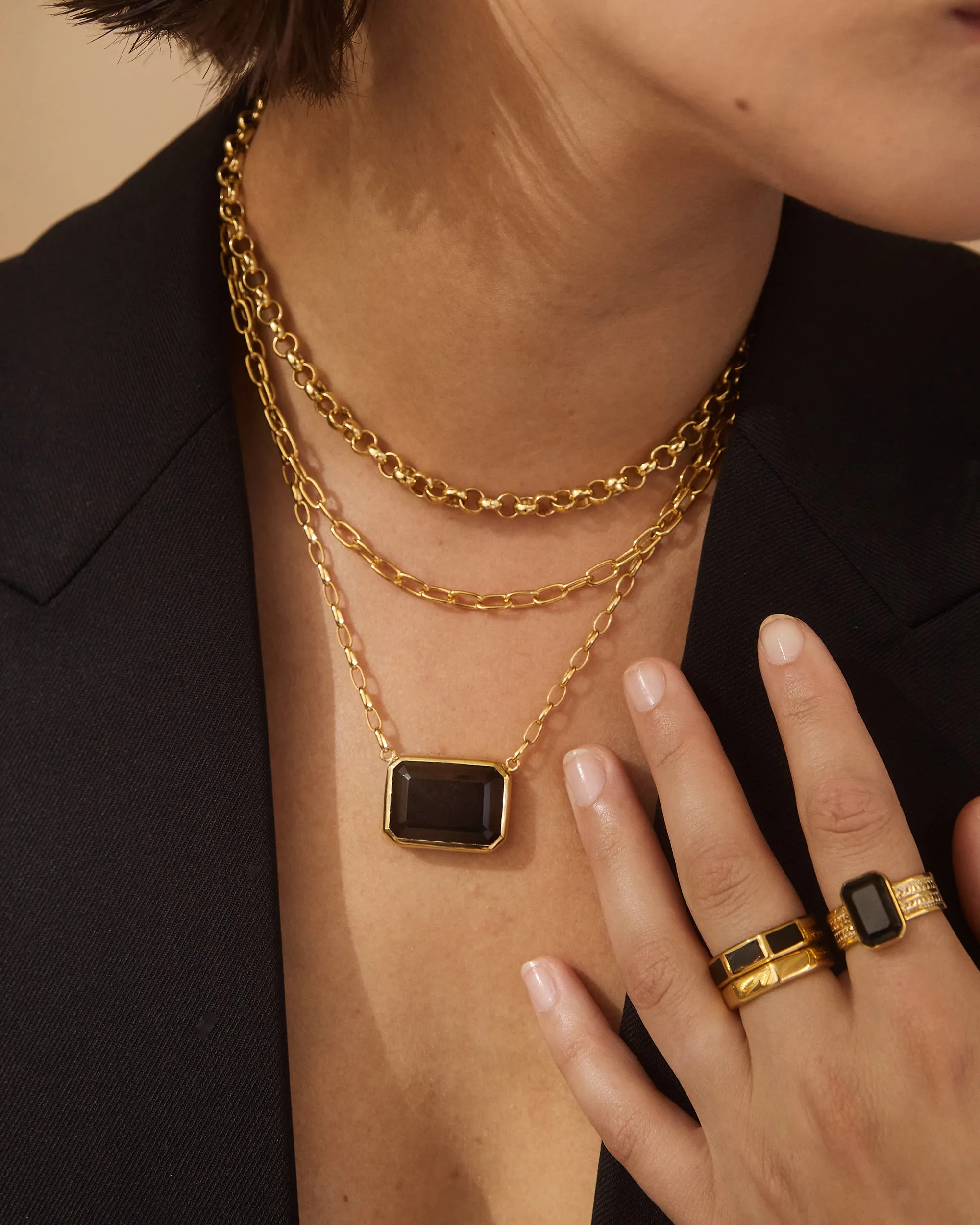 Elongated Oval Chain Collar Necklace - Gold