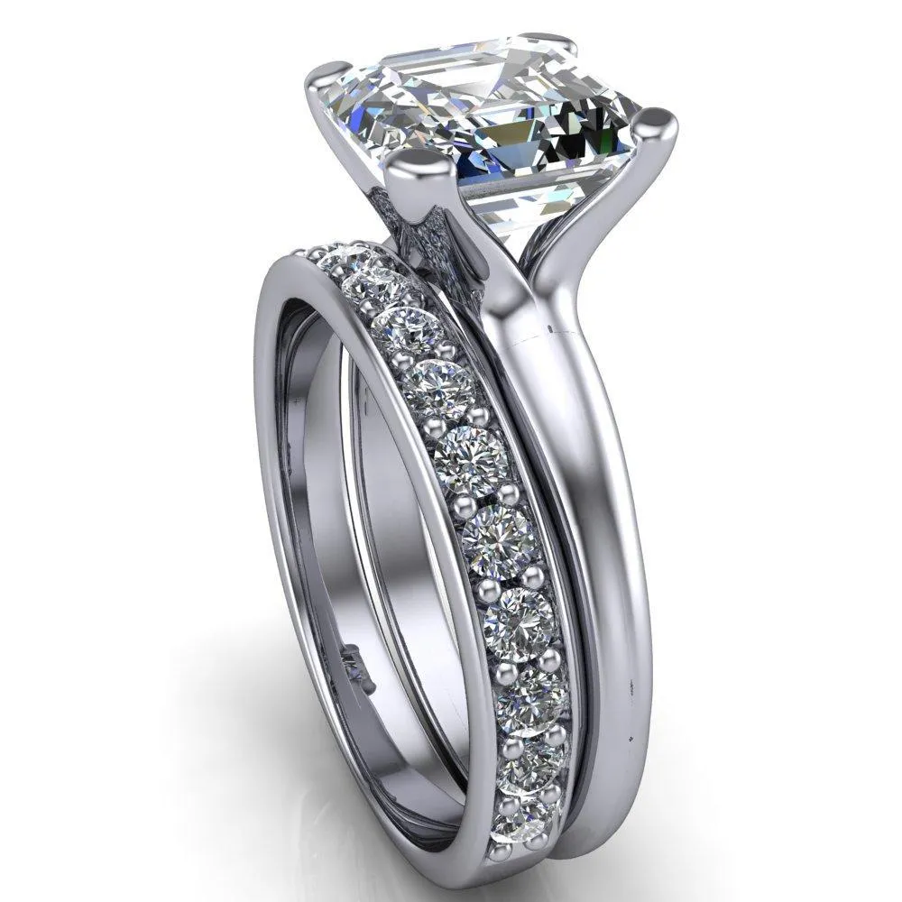 Embassy Asscher Moissanite 4 Prong Comfort Band Engagement Ring