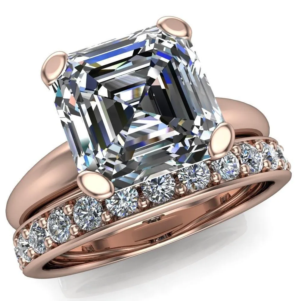 Embassy Asscher Moissanite 4 Prong Comfort Band Engagement Ring