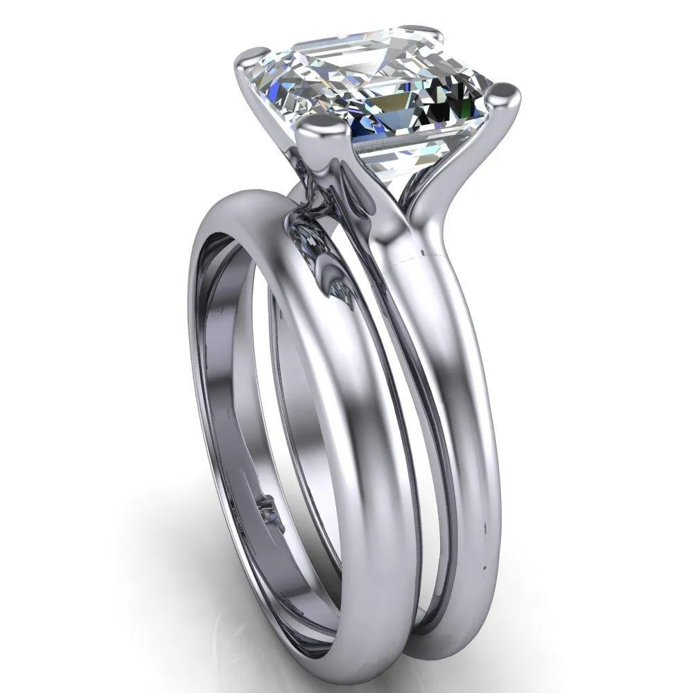 Embassy Asscher Moissanite 4 Prong Comfort Band Engagement Ring