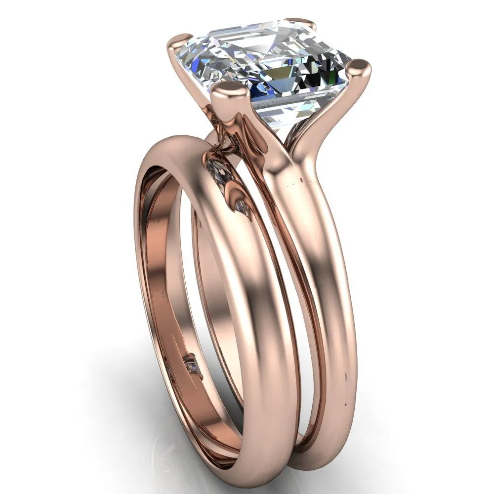 Embassy Asscher Moissanite 4 Prong Comfort Band Engagement Ring