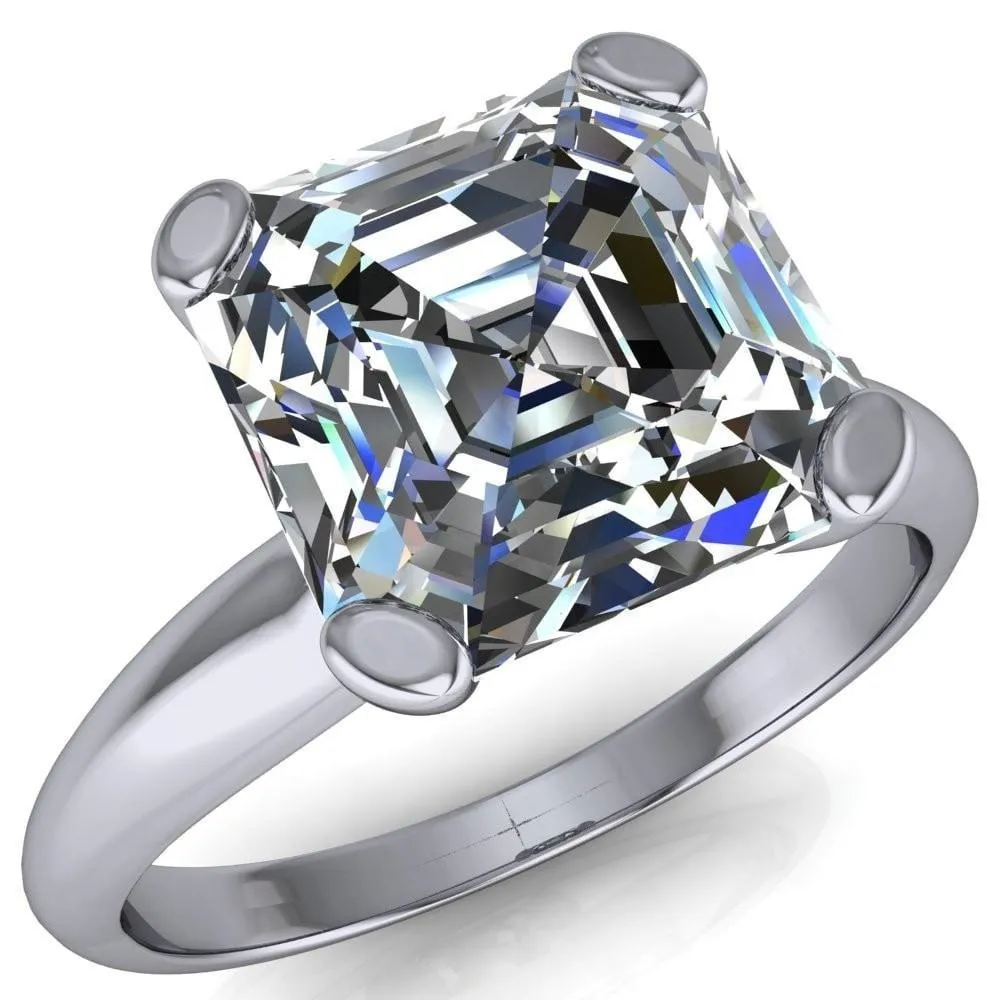 Embassy Asscher Moissanite 4 Prong Comfort Band Engagement Ring