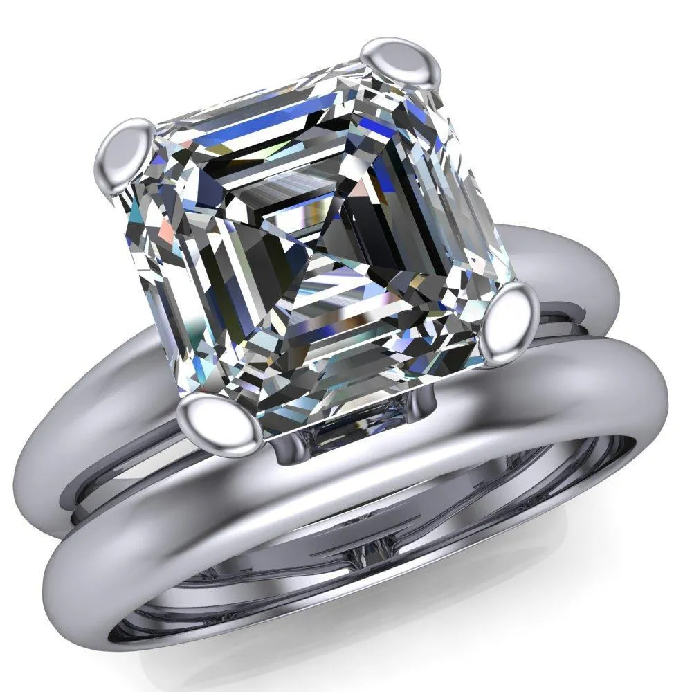 Embassy Asscher Moissanite 4 Prong Comfort Band Engagement Ring