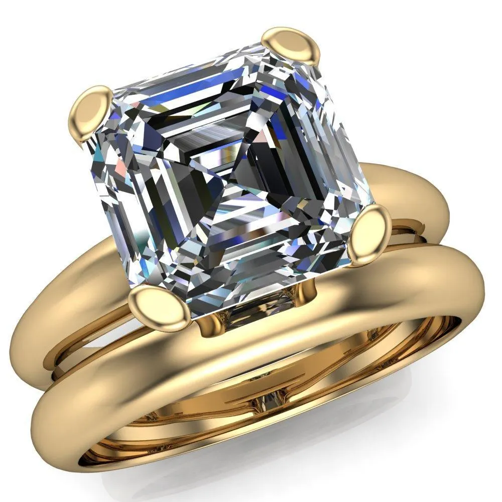 Embassy Asscher Moissanite 4 Prong Comfort Band Engagement Ring