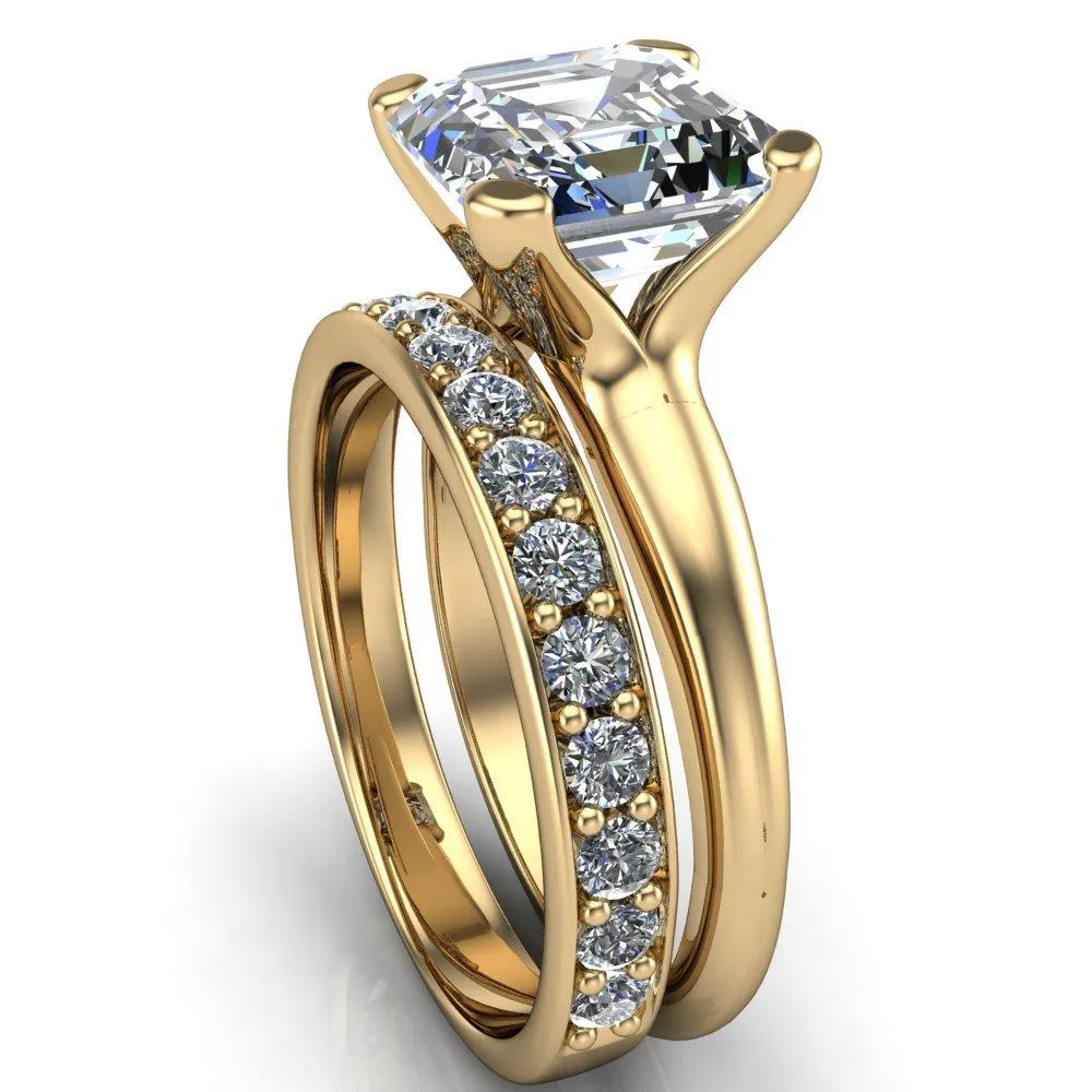 Embassy Asscher Moissanite 4 Prong Comfort Band Engagement Ring