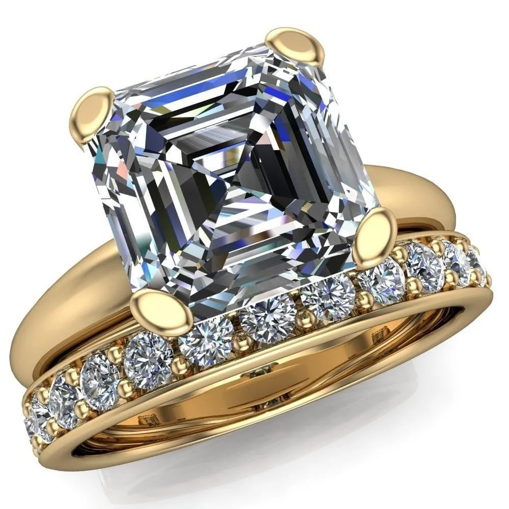 Embassy Asscher Moissanite 4 Prong Comfort Band Engagement Ring
