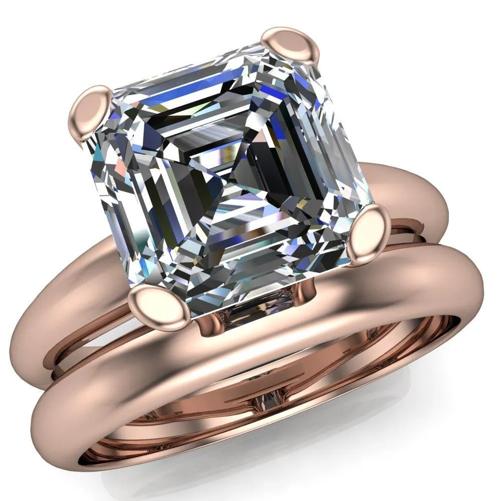 Embassy Asscher Moissanite 4 Prong Comfort Band Engagement Ring