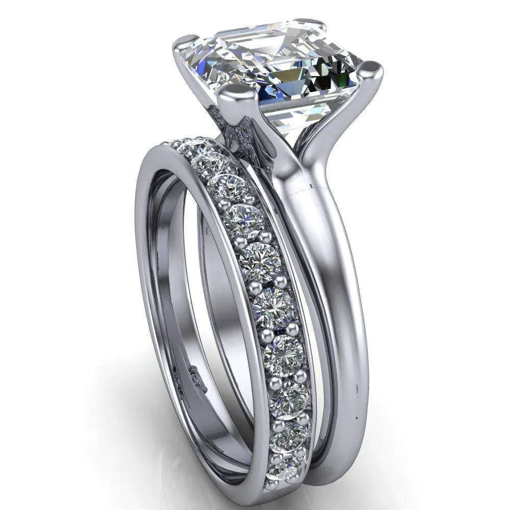 Embassy Asscher Moissanite 4 Prong Comfort Band Engagement Ring