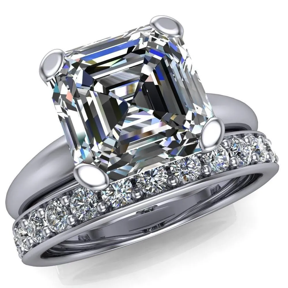 Embassy Asscher Moissanite 4 Prong Comfort Band Engagement Ring