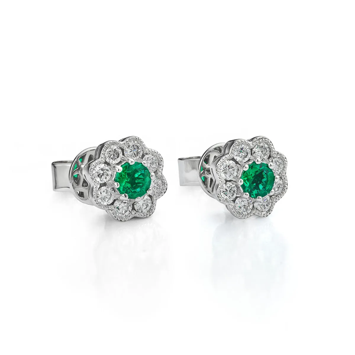 Emerald and Diamond Cluster Earrings