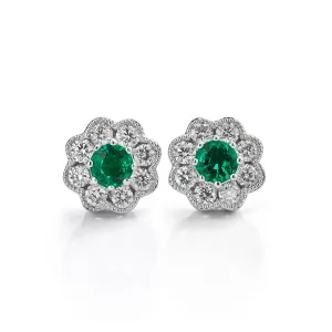 Emerald and Diamond Cluster Earrings
