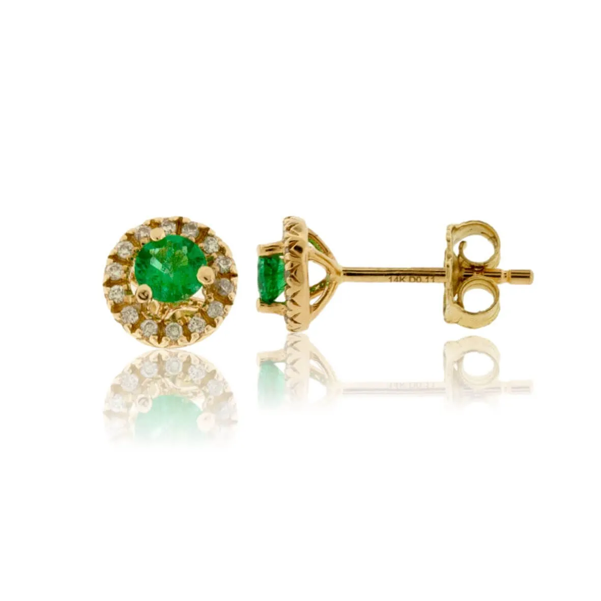 Emerald and Diamond Halo Stud Earrings
