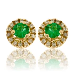 Emerald and Diamond Halo Stud Earrings