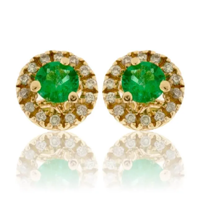 Emerald and Diamond Halo Stud Earrings