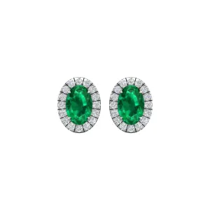 Emerald and Diamond Halo Stud Earrings