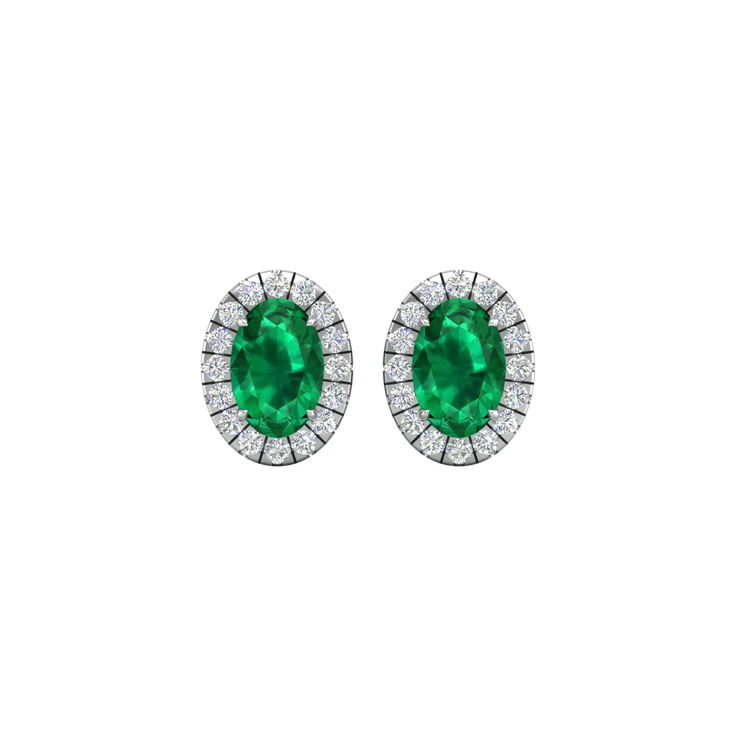 Emerald and Diamond Halo Stud Earrings