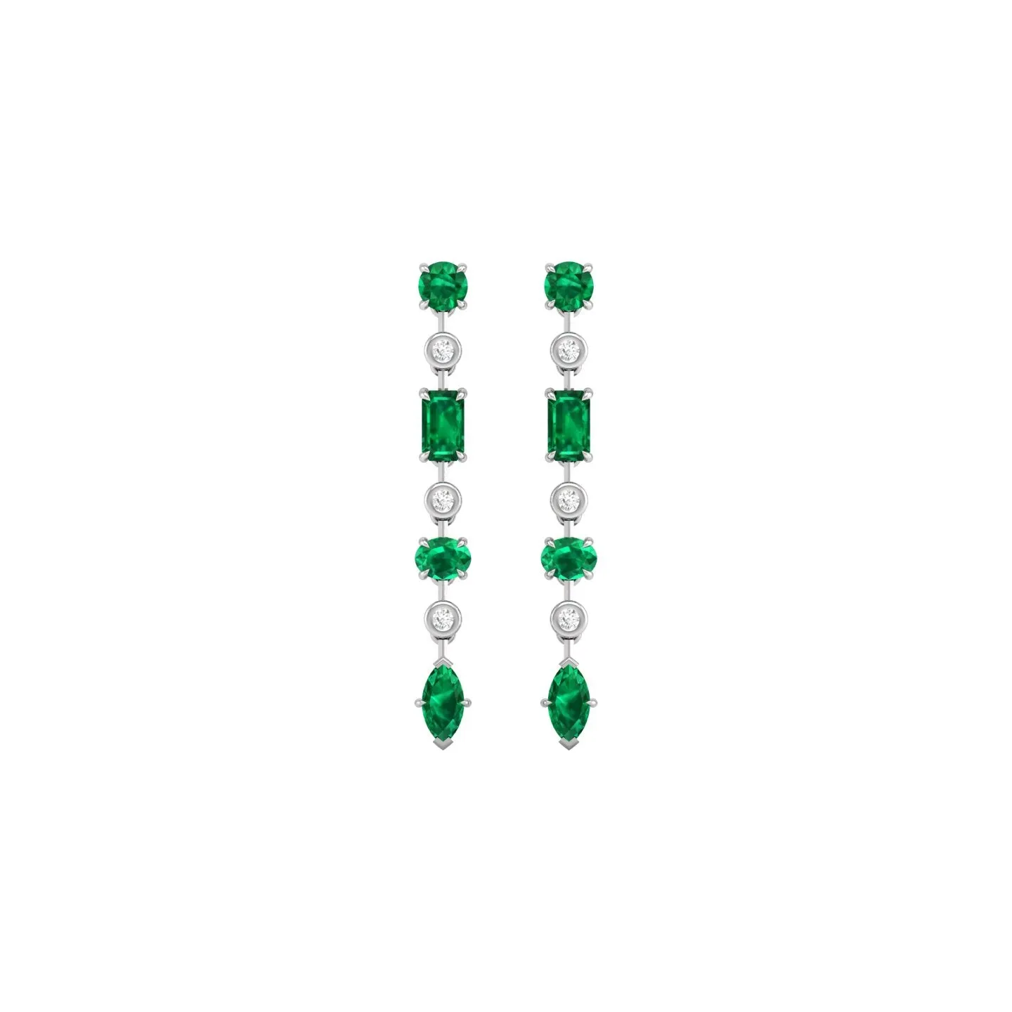 Emerald and Diamond Linear Drop Earrings