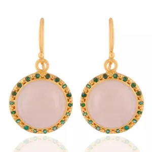 Emerald and Rose Chalcedony Gemstone Dangle Earrings 1.5"