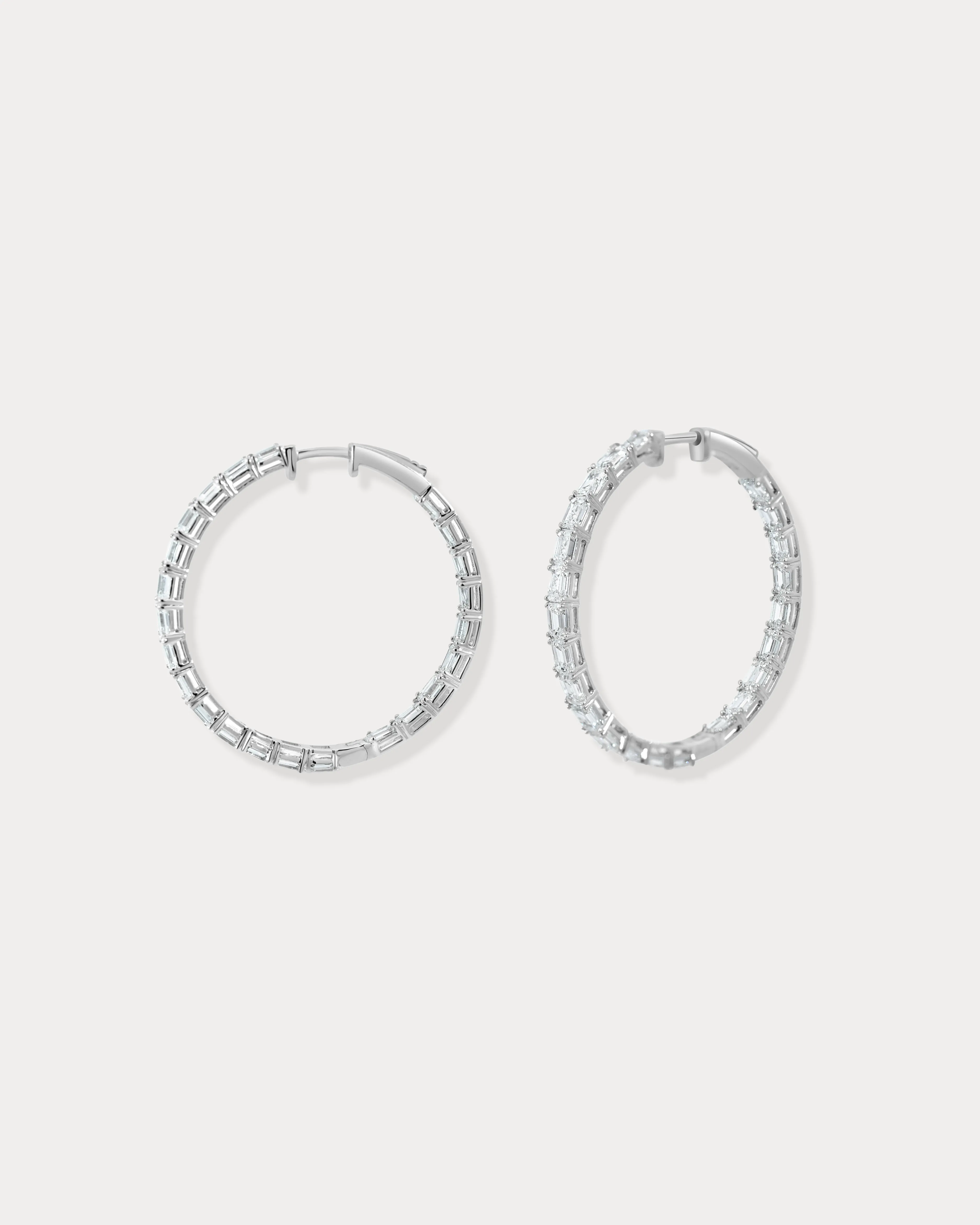 Emerald Cut Diamond Hoops