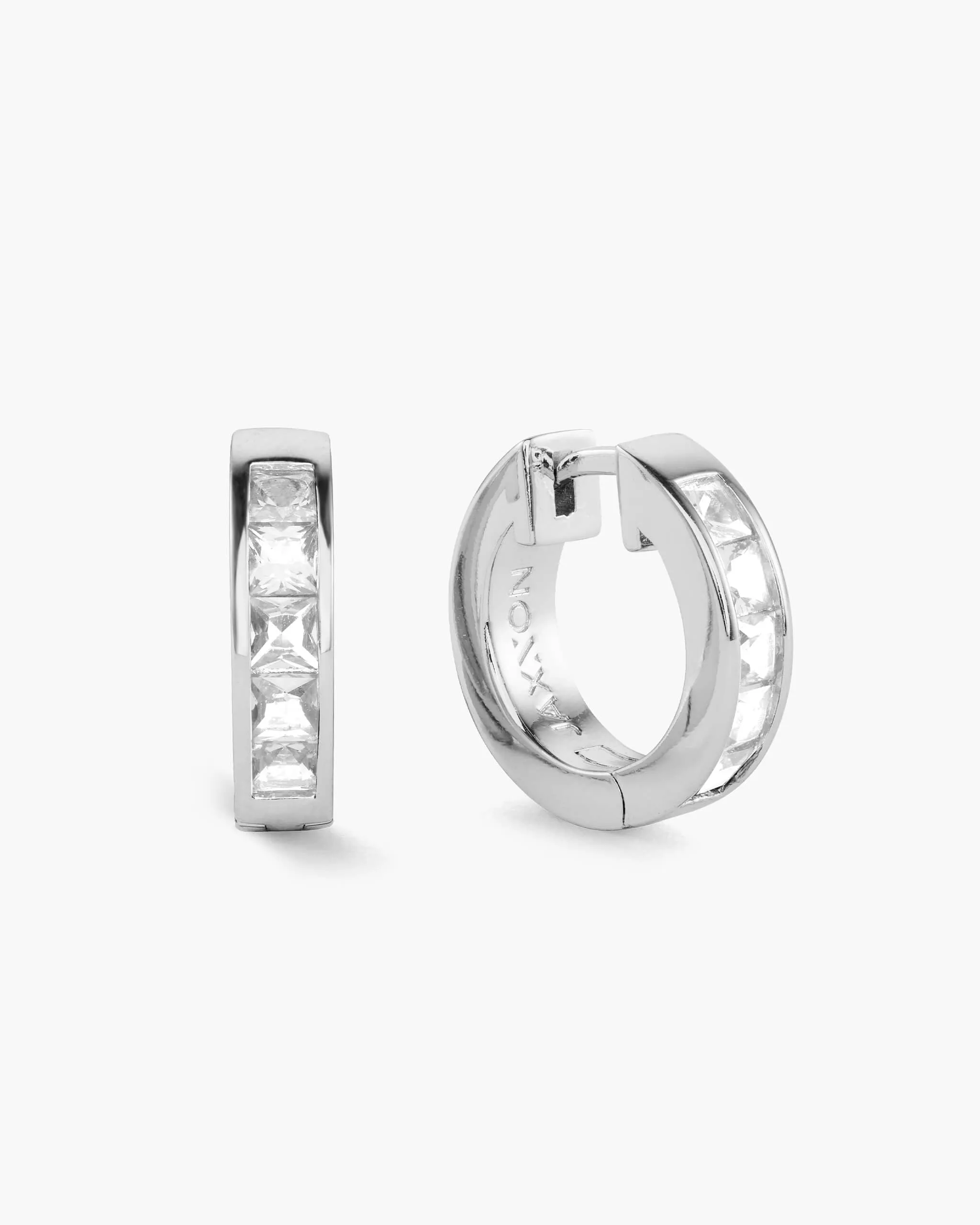 Emerald Cut Inset Hoop Earrings - Silver