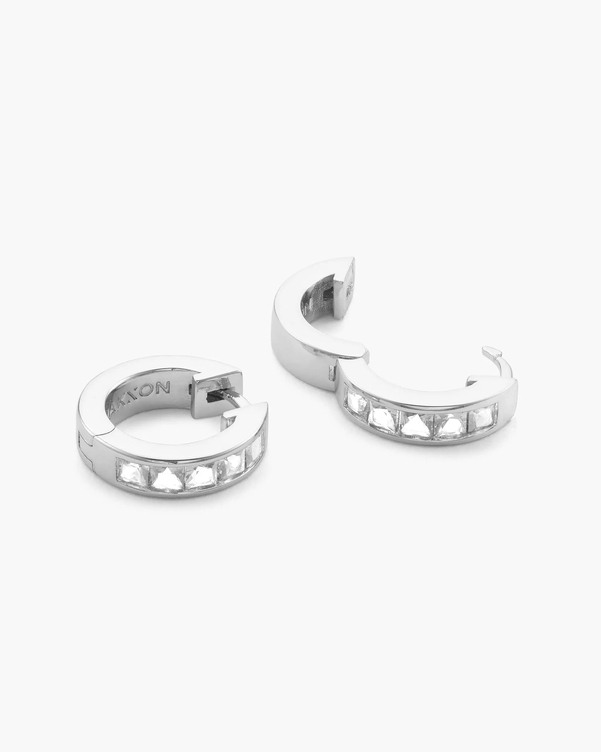 Emerald Cut Inset Hoop Earrings - Silver