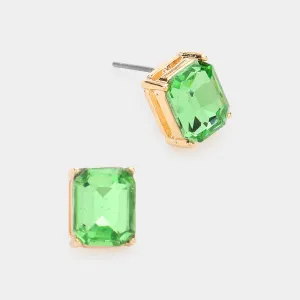 Emerald Cut Light Green Stone Stud Pageant Earrings  | Interview Earrings |  586683