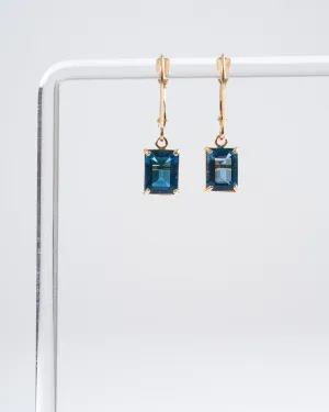 emerald cut london blue topaz earrings - blue