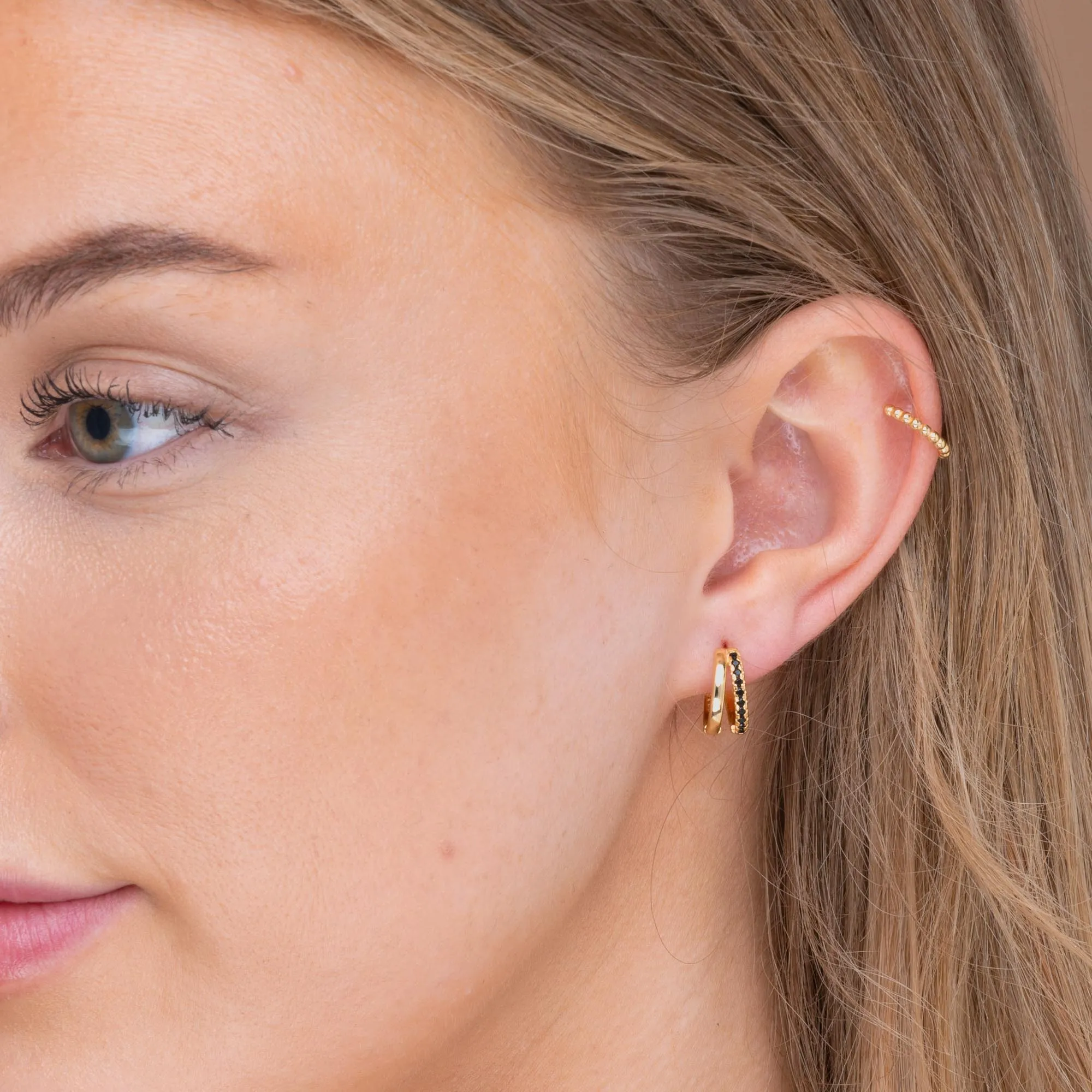 Emerald Double Zirconia Huggie Hoop Earrings