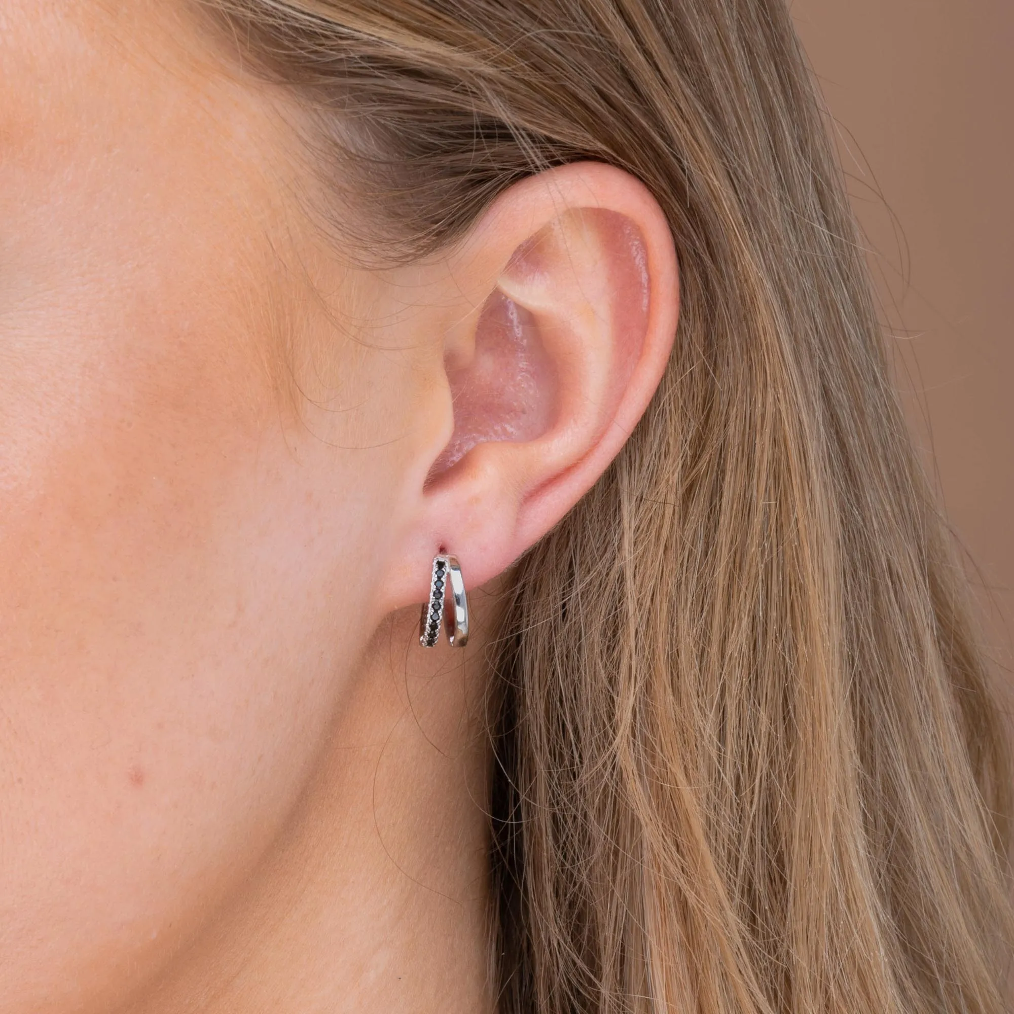 Emerald Double Zirconia Huggie Hoop Earrings