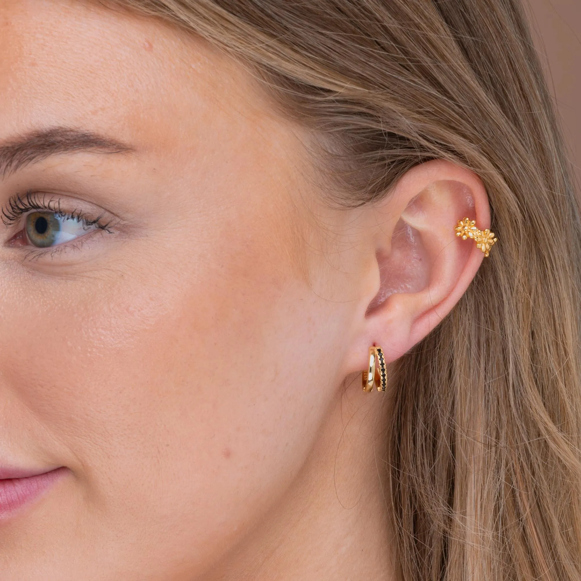 Emerald Double Zirconia Huggie Hoop Earrings