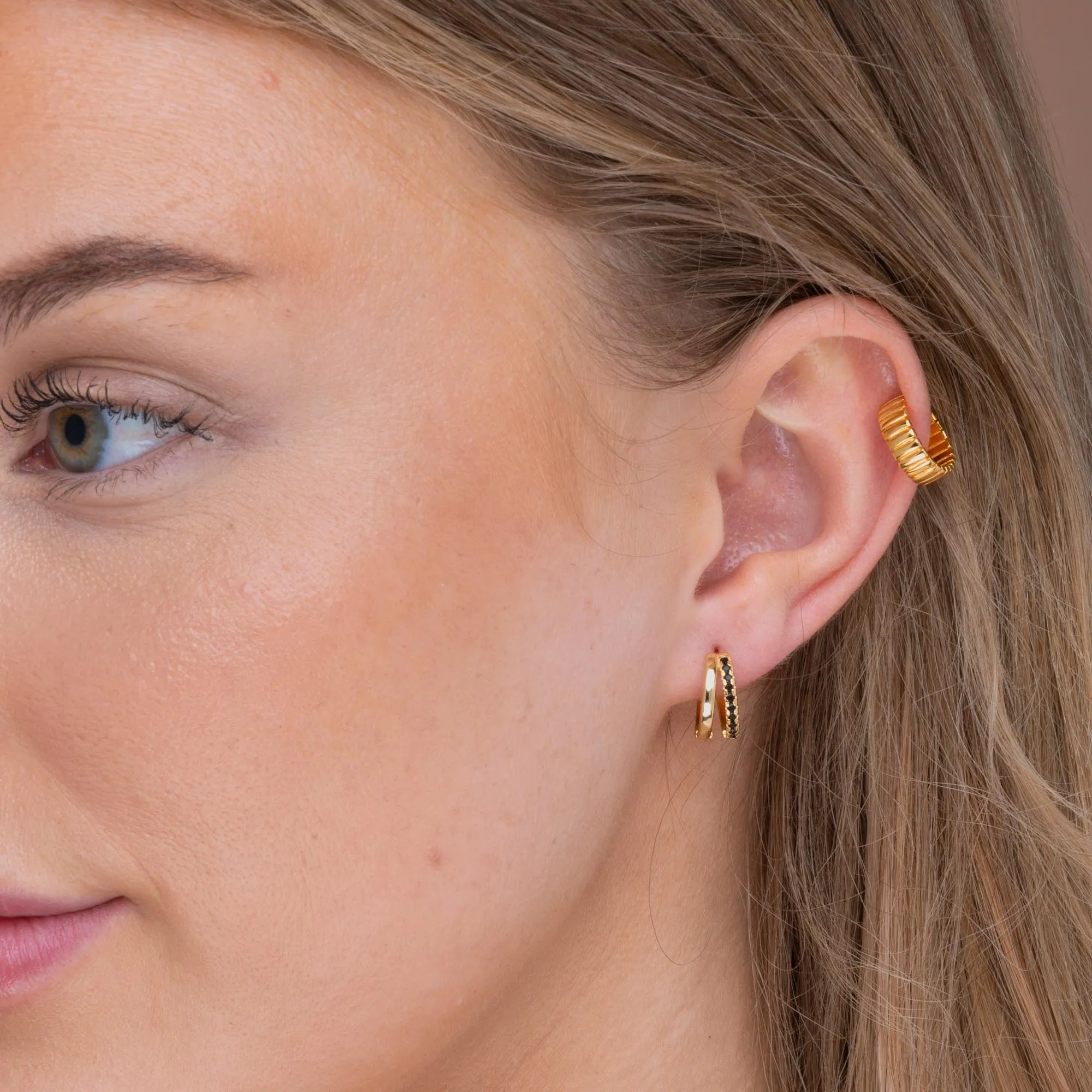 Emerald Double Zirconia Huggie Hoop Earrings