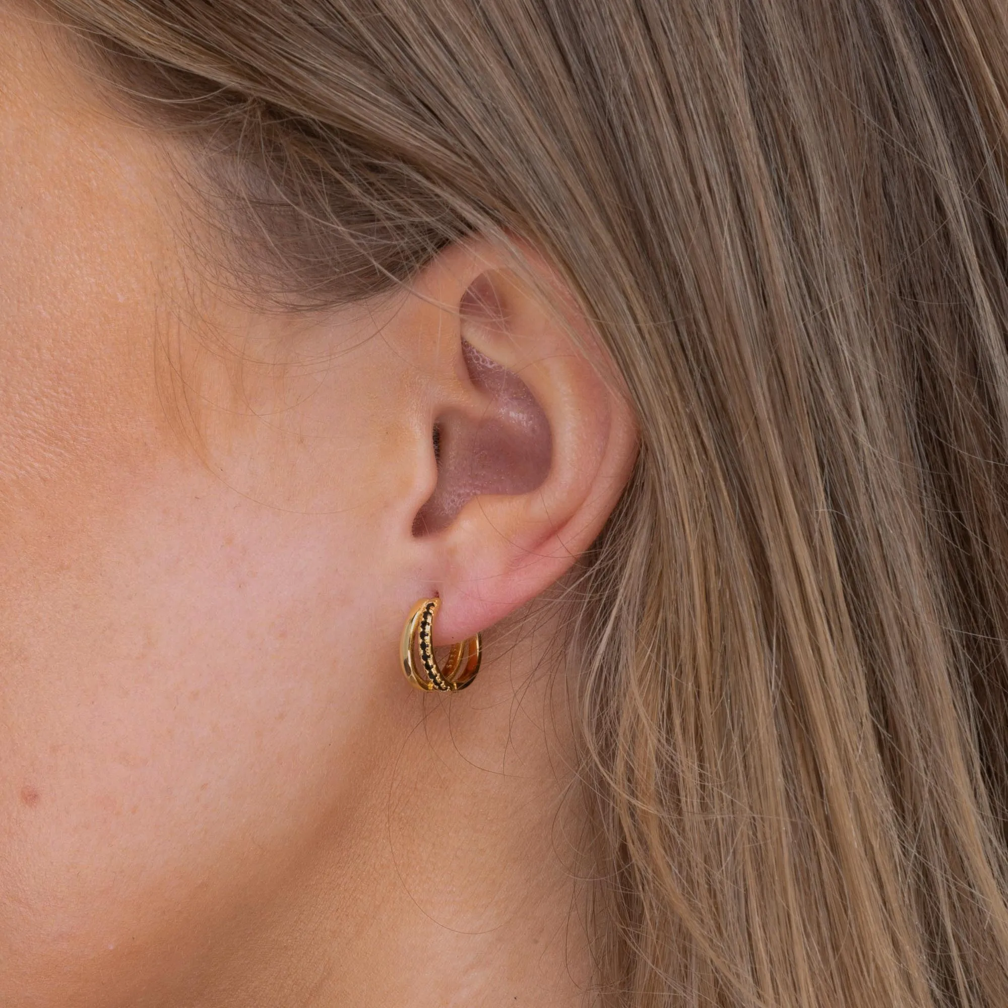 Emerald Double Zirconia Huggie Hoop Earrings