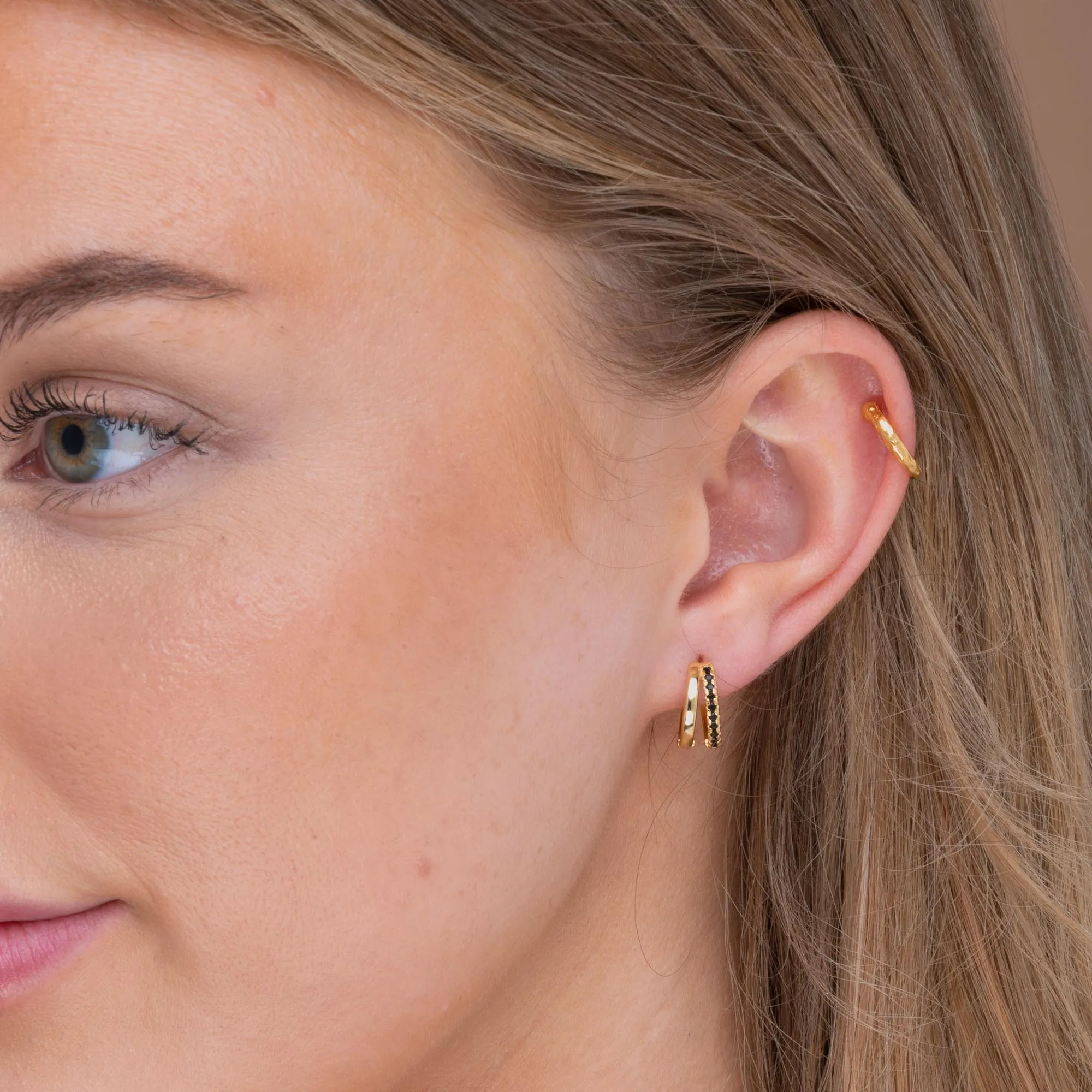Emerald Double Zirconia Huggie Hoop Earrings