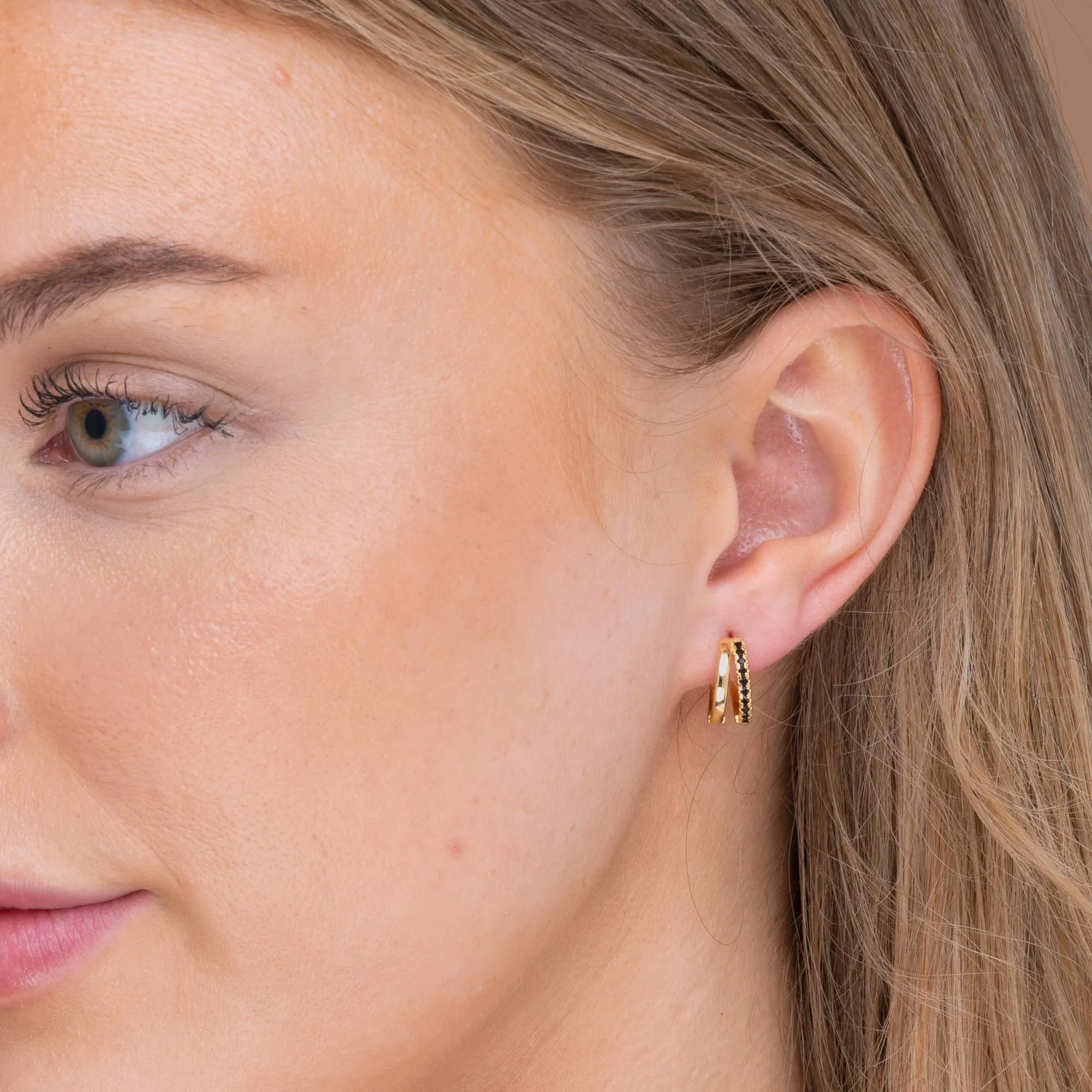 Emerald Double Zirconia Huggie Hoop Earrings