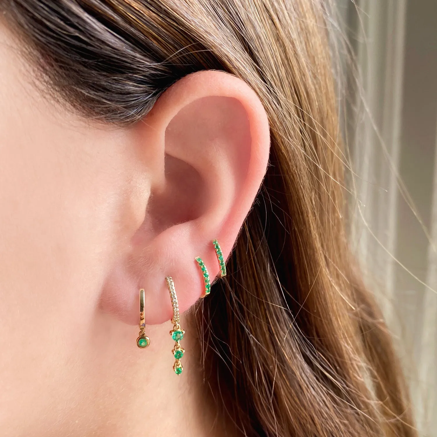Emerald Drop Diamond Huggies