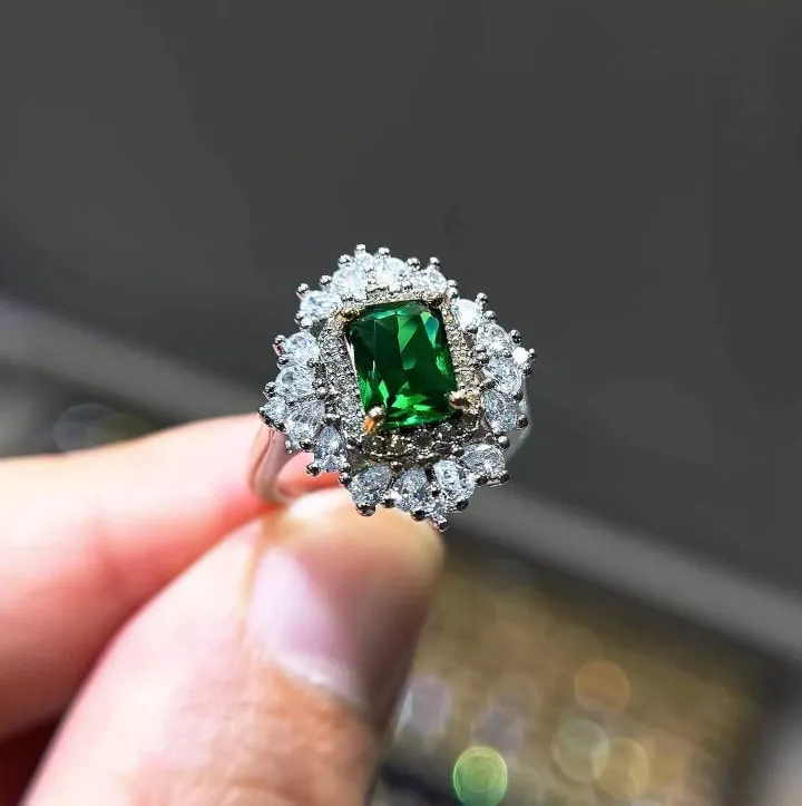 Emerald Engagement Ring | Green Diamond Ring | Emerald Green Diamond Ring | Green Engagement Ring | Womens Statement Ring | Diamond Ring