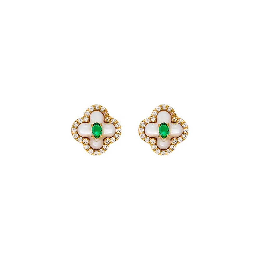 Emerald Green CZ Clover Stud Earring