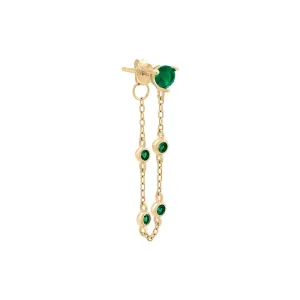 Emerald Green Drop Down Font Chain Stud Earring 14K