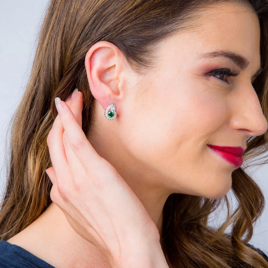 Emerald Nautilus Stud Earrings Sterling Silver