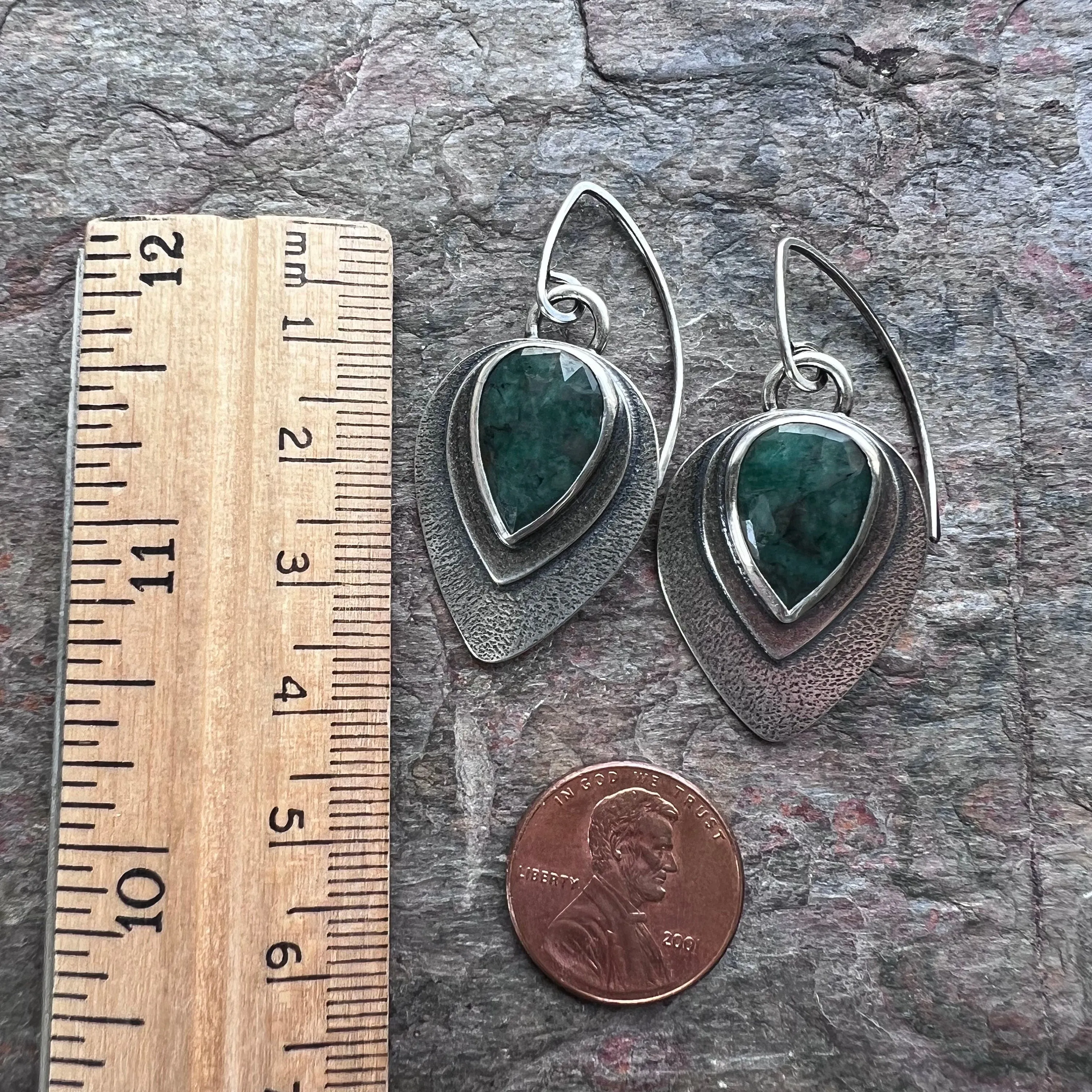 Emerald Sterling Silver Earrings - Handmade Genuine Emerald and Sterling Silver One-of-a-kind Earrings