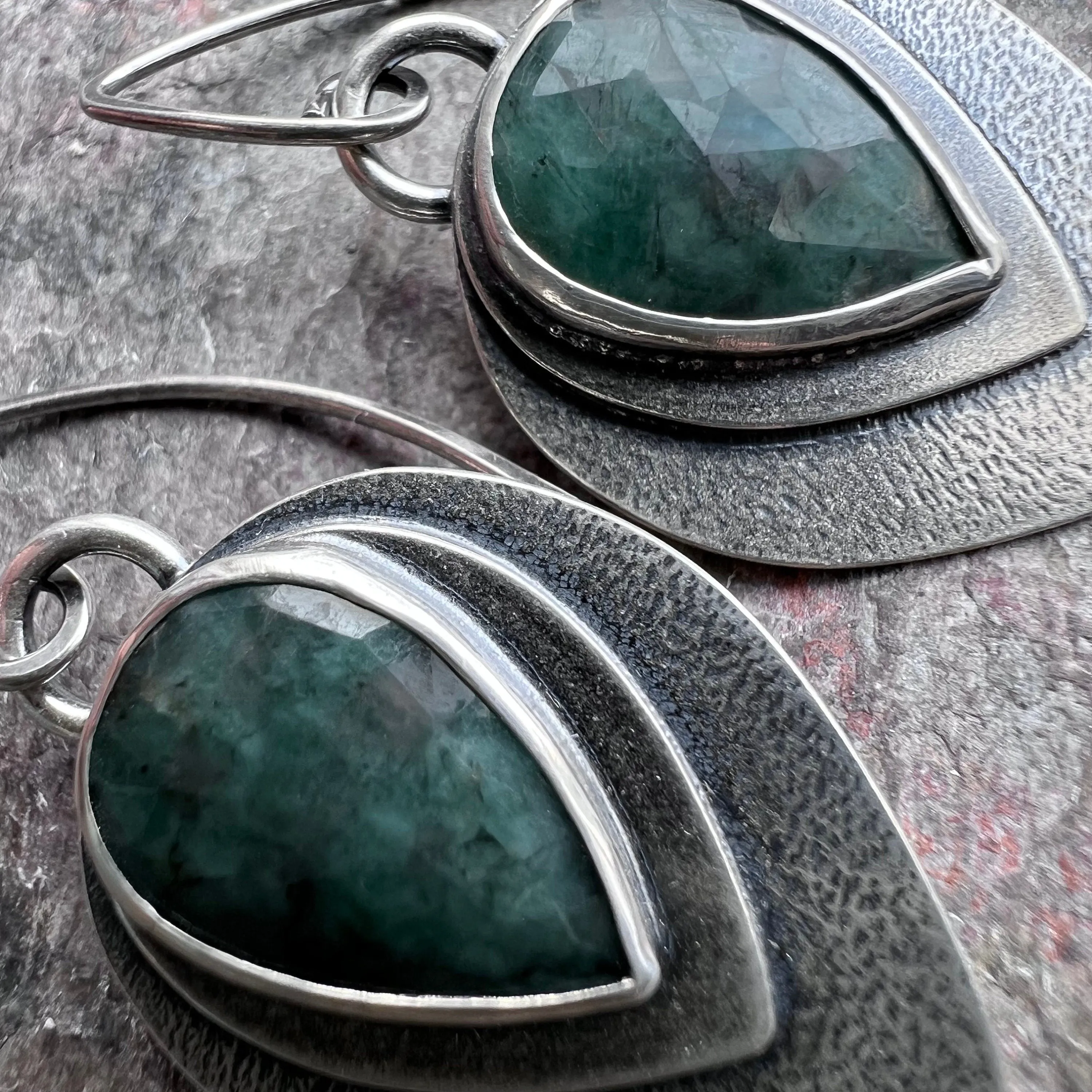 Emerald Sterling Silver Earrings - Handmade Genuine Emerald and Sterling Silver One-of-a-kind Earrings