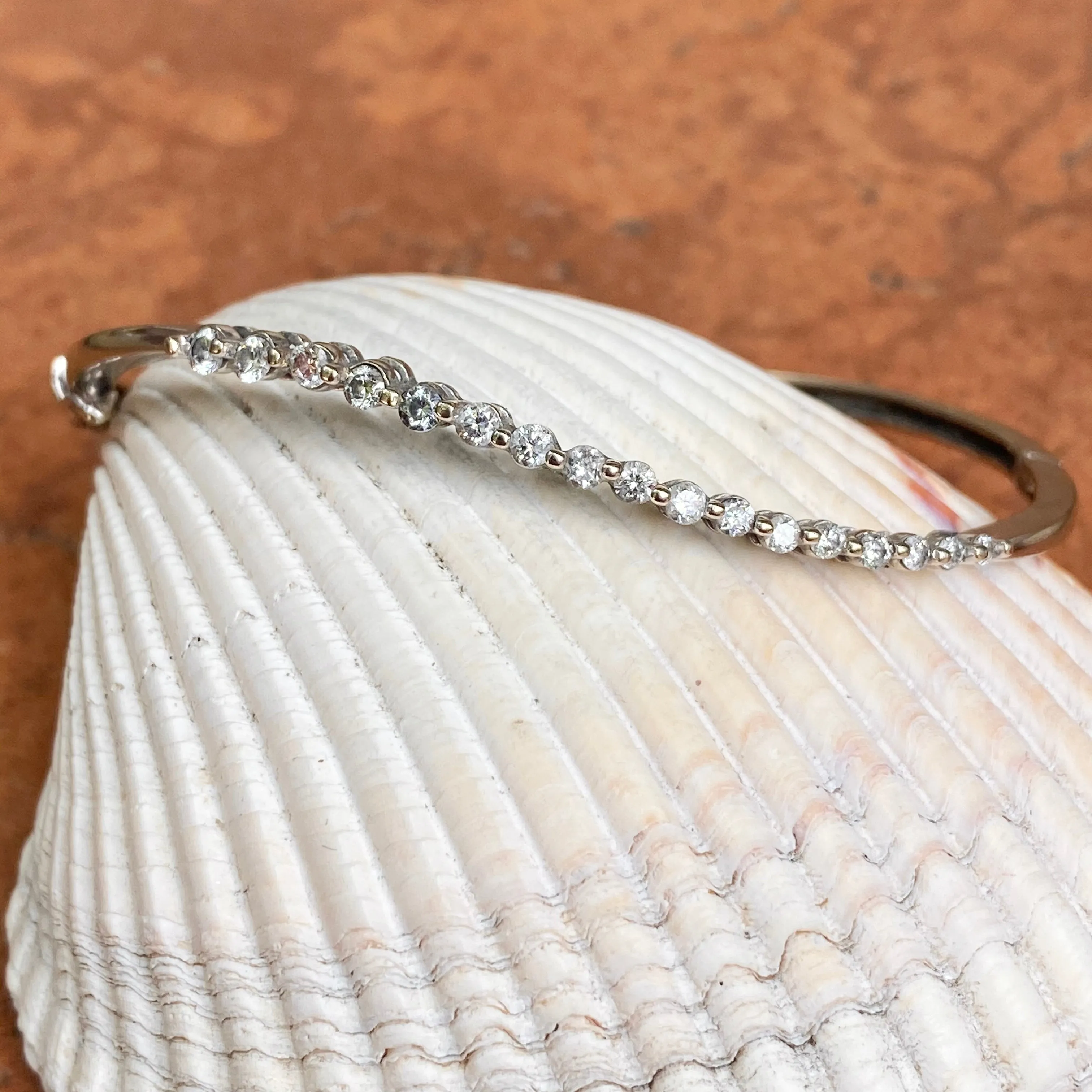 Estate 14KT White Gold Wave Journey Diamond .75 CT Bangle Bracelet