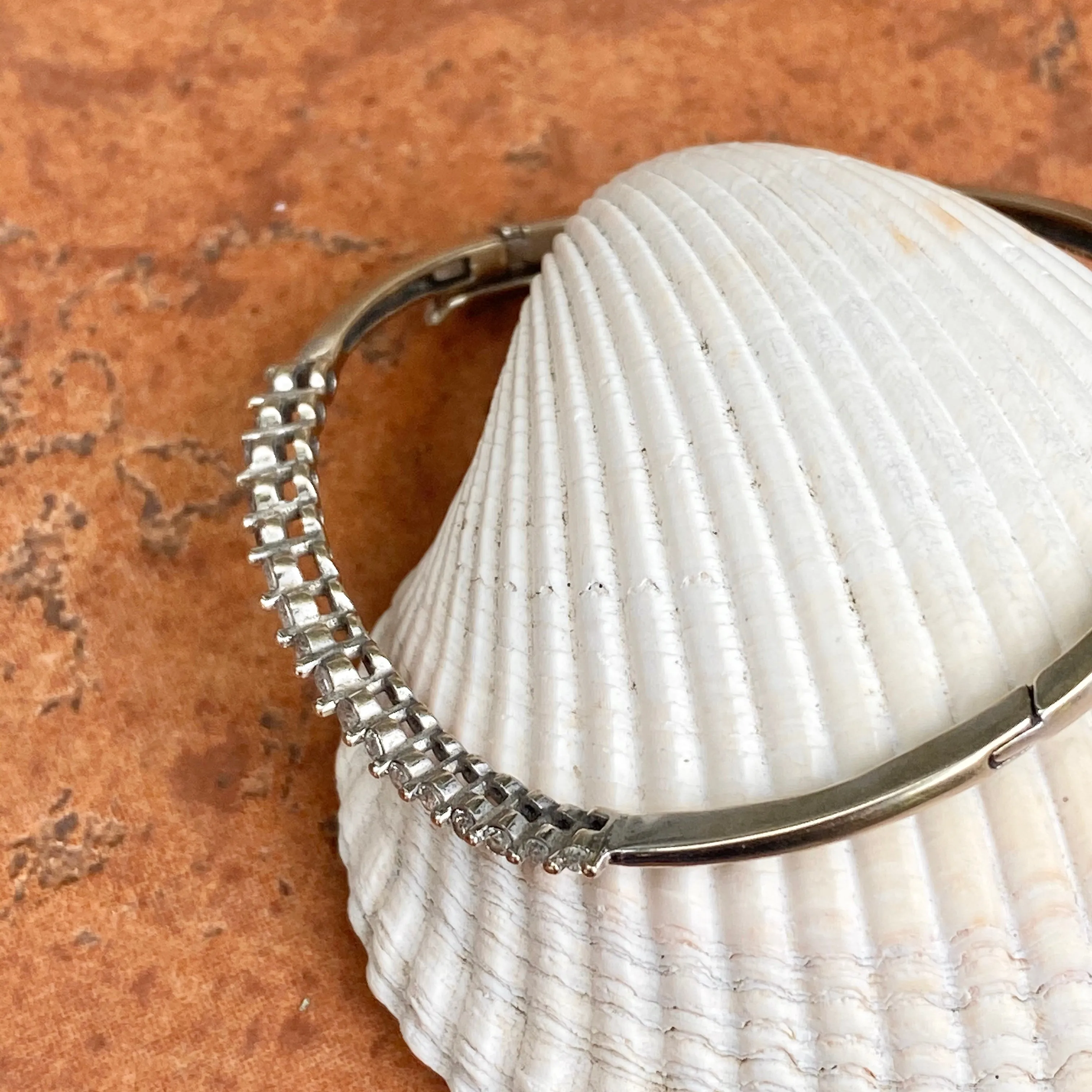 Estate 14KT White Gold Wave Journey Diamond .75 CT Bangle Bracelet