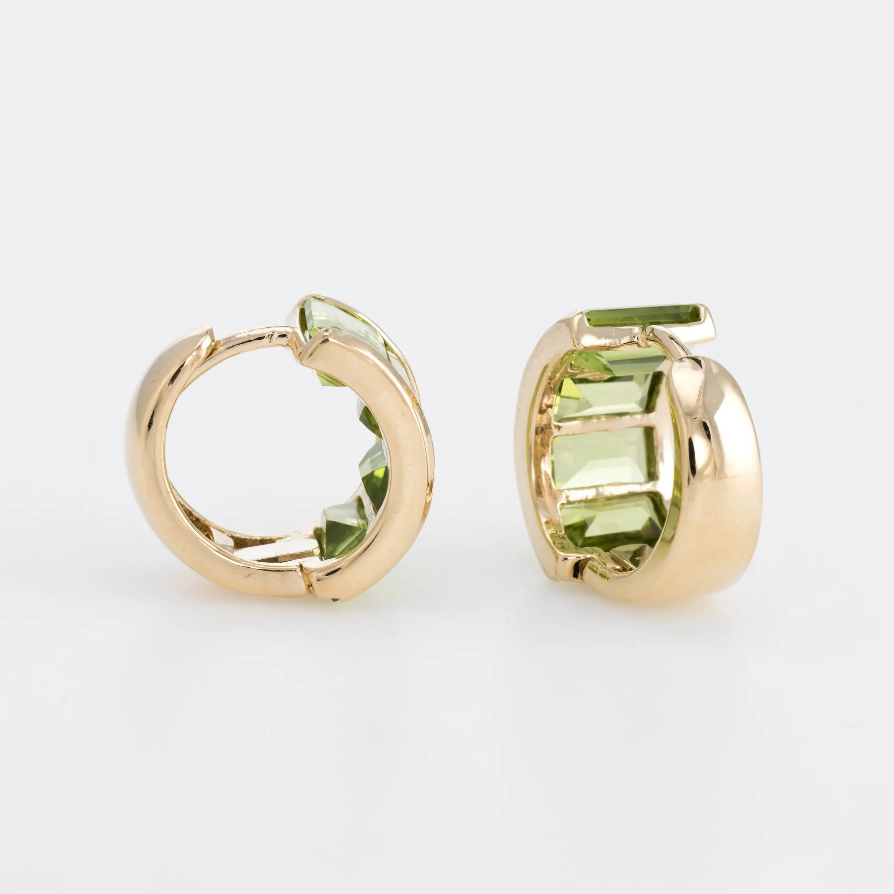 Estate Peridot Small Hoop Earrings 14k Yellow Gold Vintage Jewelry Pre Owned