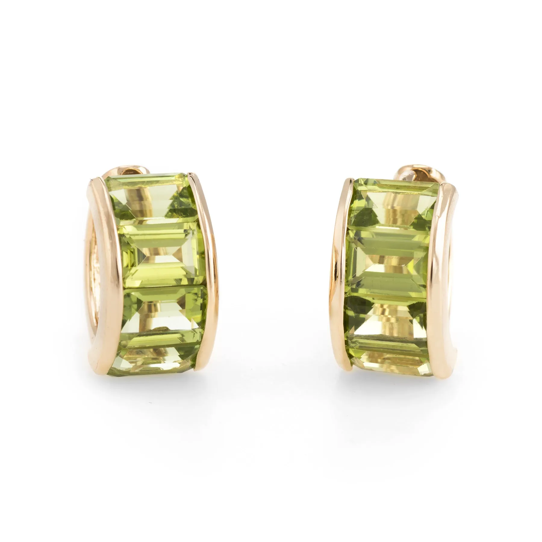 Estate Peridot Small Hoop Earrings 14k Yellow Gold Vintage Jewelry Pre Owned